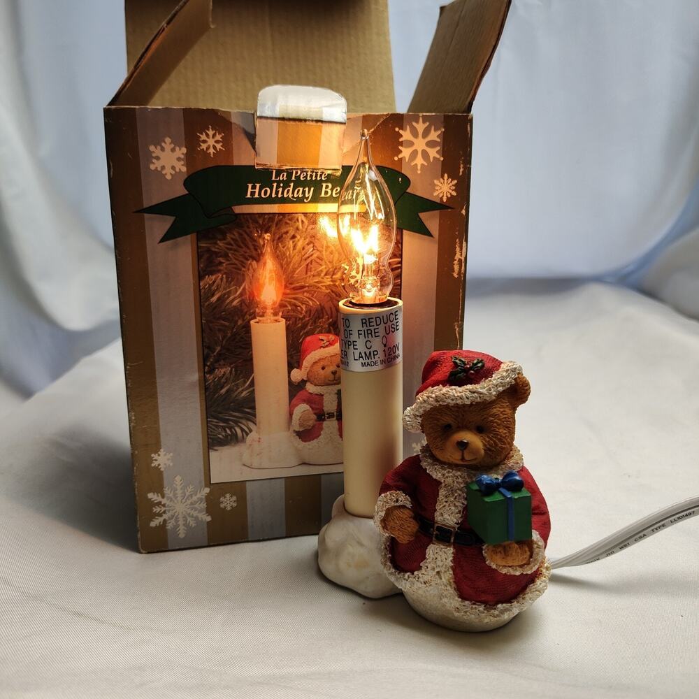 ALSV Electric Candle Lamp Christmas Santa Teddy Bear Lighted Holiday Decor